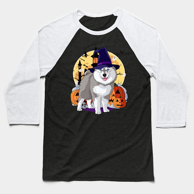 Pomsky Happy Halloween Witch Pumpkin Baseball T-Shirt by Noseking